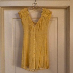 L.A. Hearts - Dress - Yellow - Buttons - Off Shoulder - Dots - Sz S